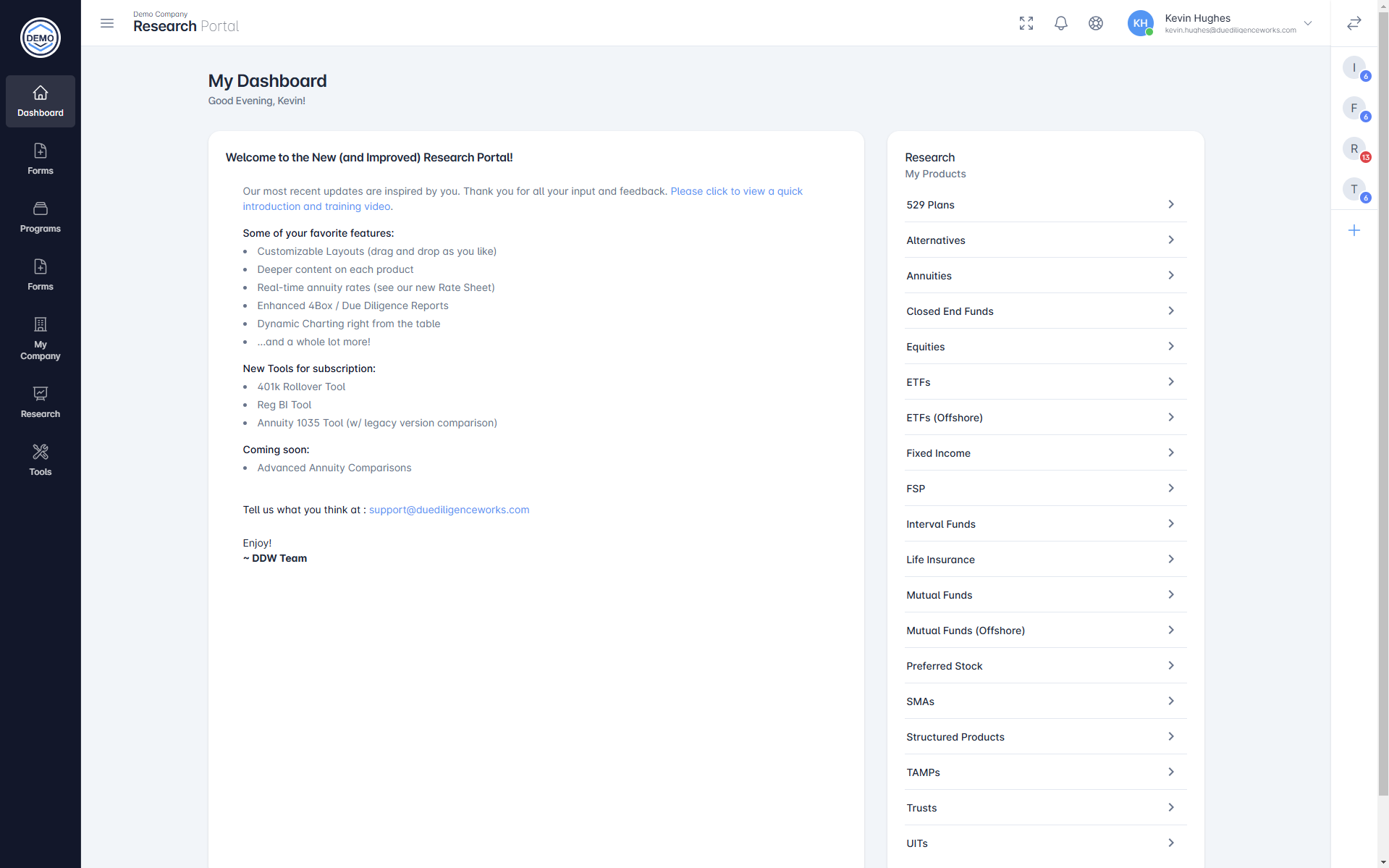 Dashboard with left nav