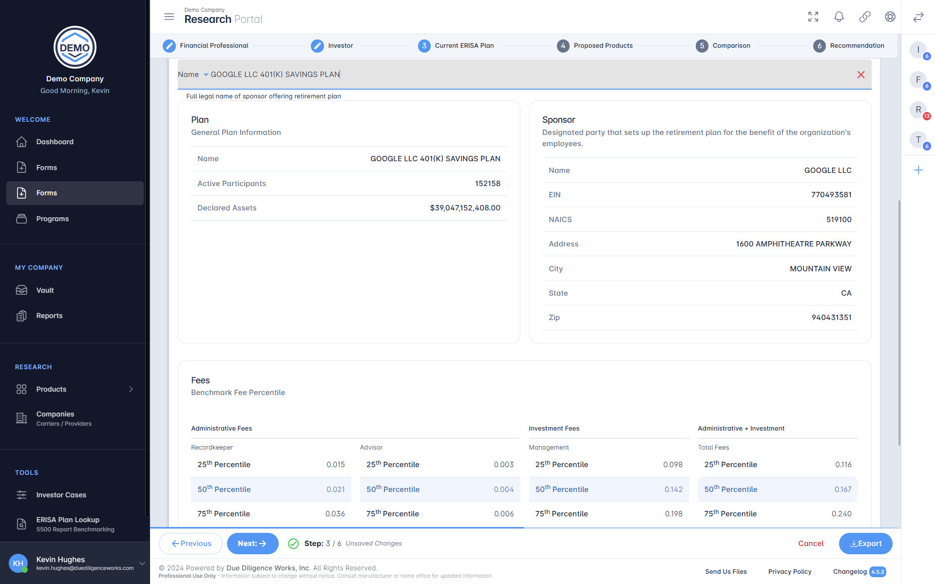 Google Fee Lookup Screen